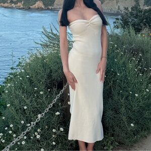 Elegant Strapless Cream Colored Maxi Dress Size Small